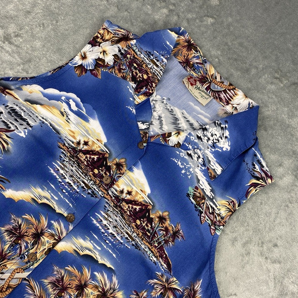 Vintage Hilo Hattie Top Womens Sz L Sleeveless Button Front Rayon Luau Hawaiian